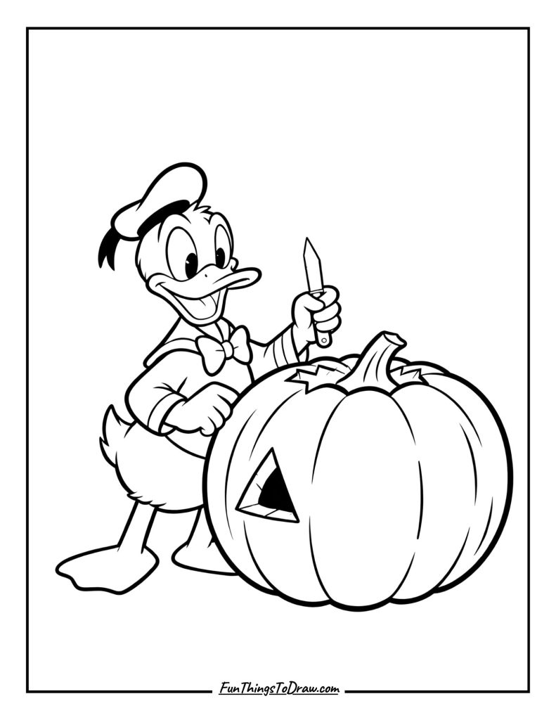 Donald carving a pumpkin