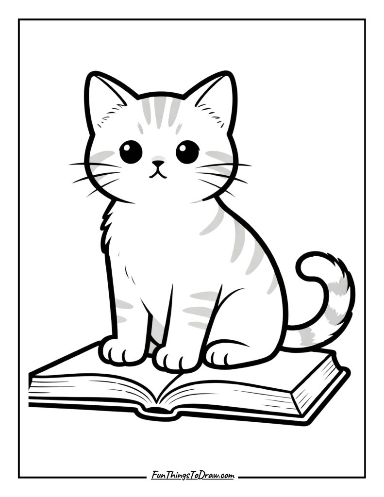 Kitten reading a book
