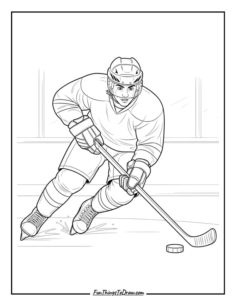 Hockey player chasing a puck