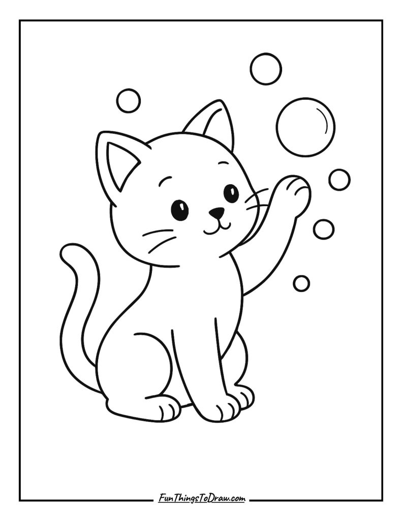 Cat pawing gently at floating bubbles