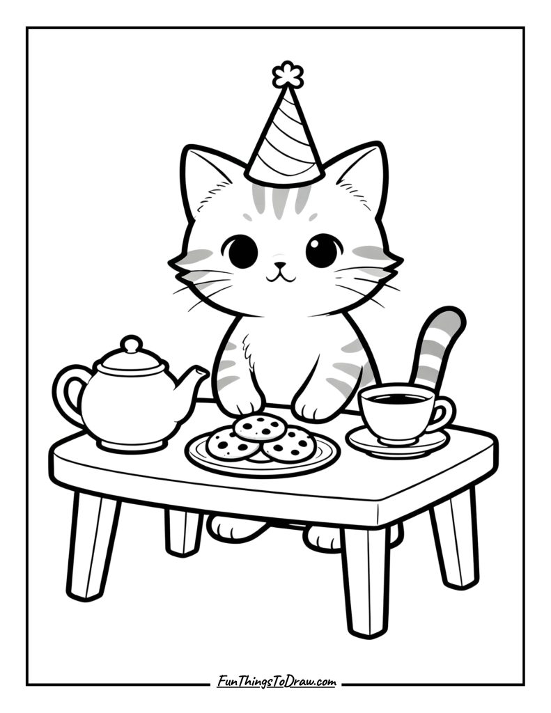 Kitten having a tea party