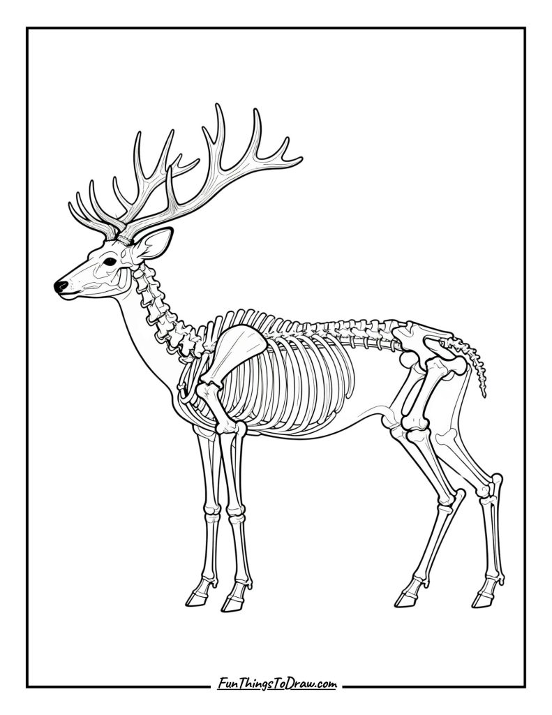 Realistic deer skeleton anatomy diagram