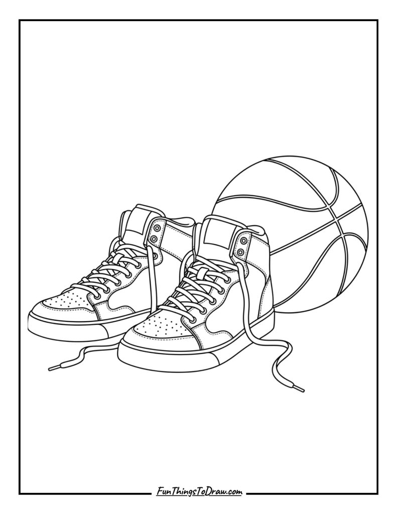 Basketball sneakers and ball still life