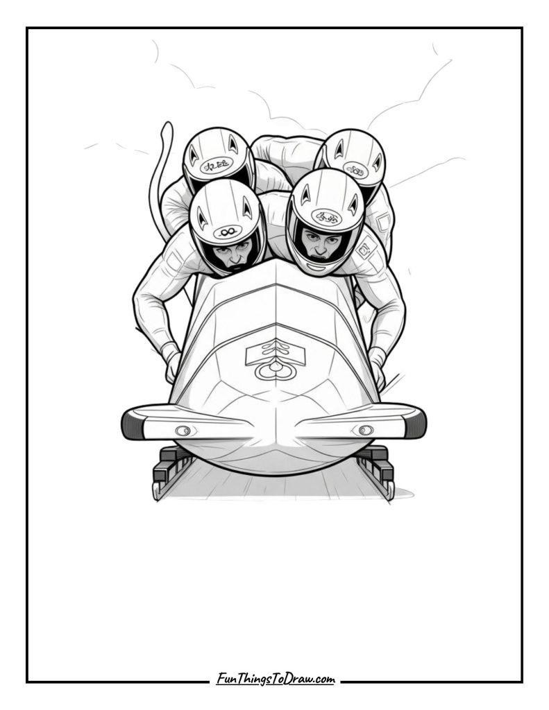 Bobsled team on icy tracks