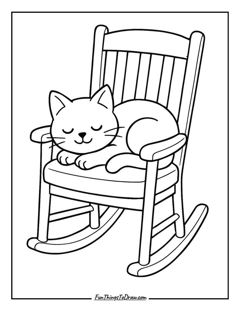 Cat taking a nap on a cozy rocking chair