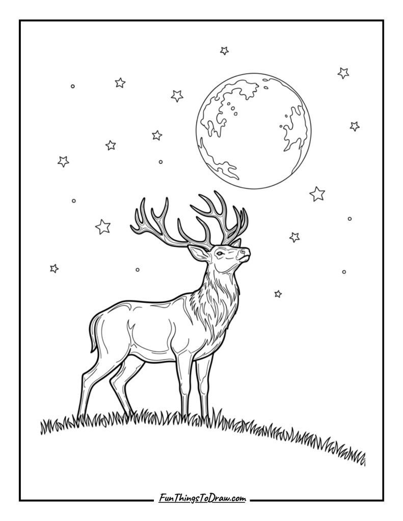 Deer silhouette against a full moon