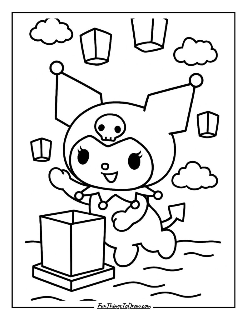 Kuromi with a floating lantern festival scene