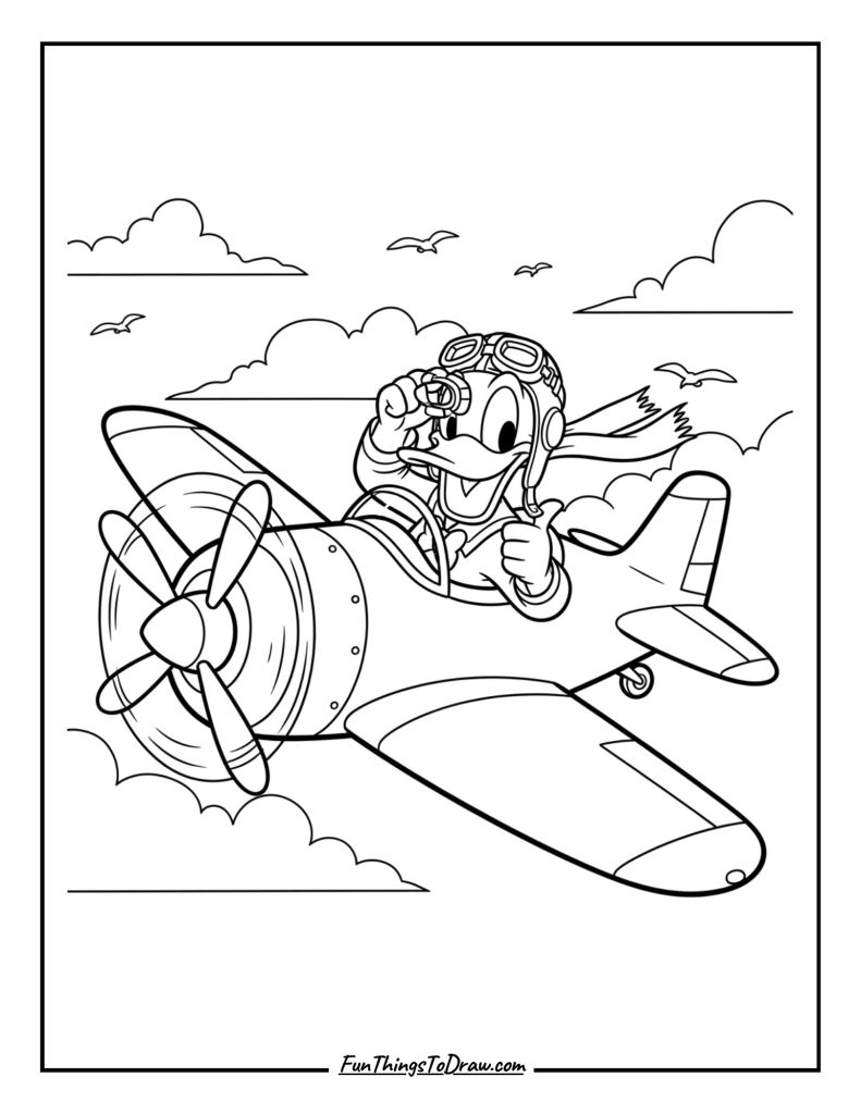 Donald flying an airplane