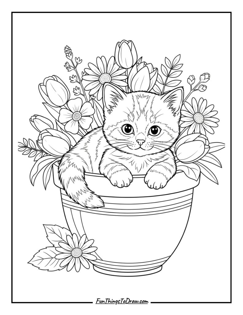 Kitten in a flower pot