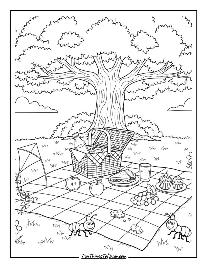 Picnic blanket under tree