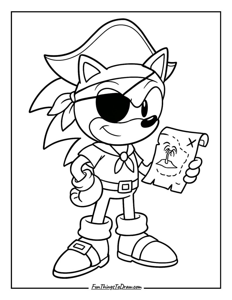 Sonic as a pirate with eye patch and treasure map