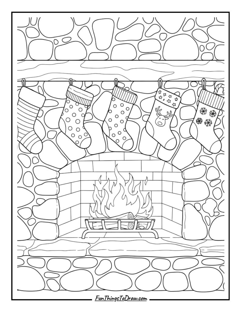 Stone fireplace with stockings
