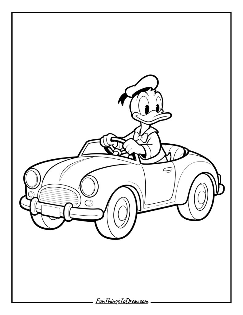 Donald driving a car