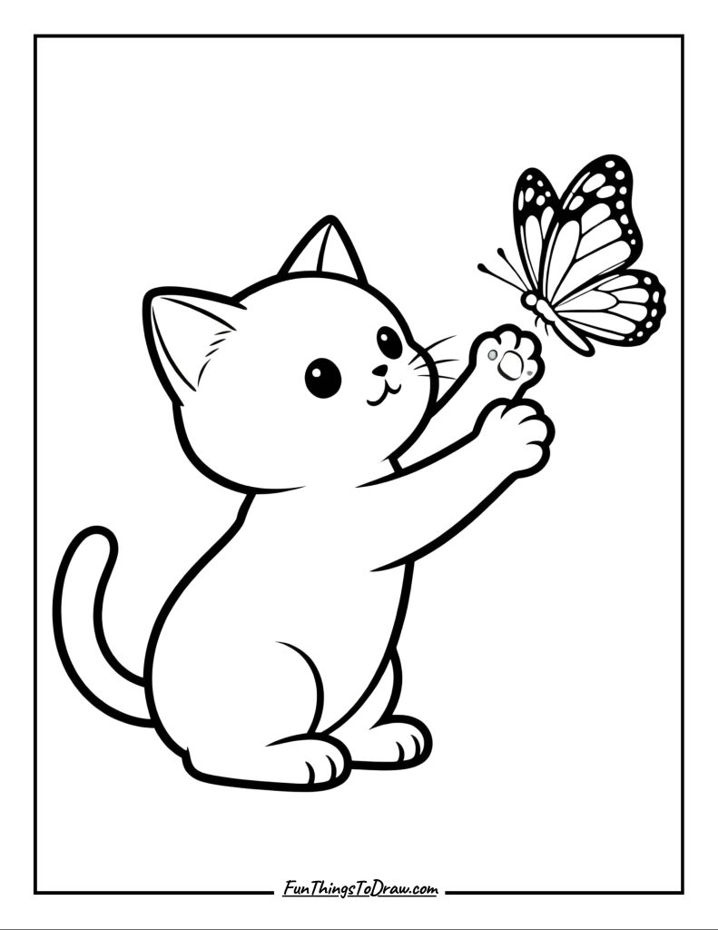 Kitten playing with a butterfly