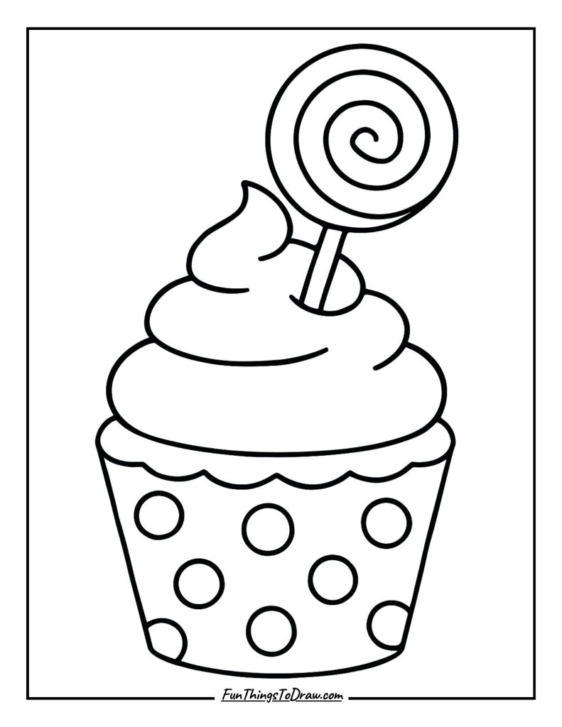 Wrapped in polka dots, this cupcake holds a lollipop on top