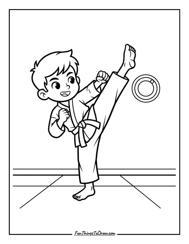 Karate fighter kicking high
