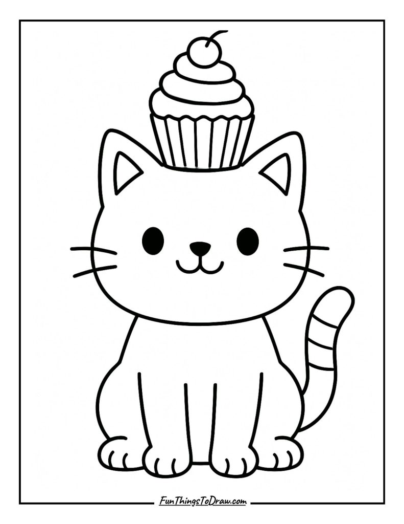 Cat balancing a cupcake on its head