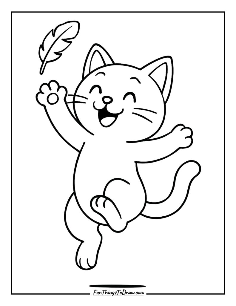 A joyful cat jumping to catch a floating feather