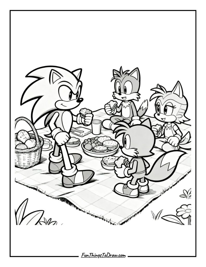 Sonic with all his friends having a picnic