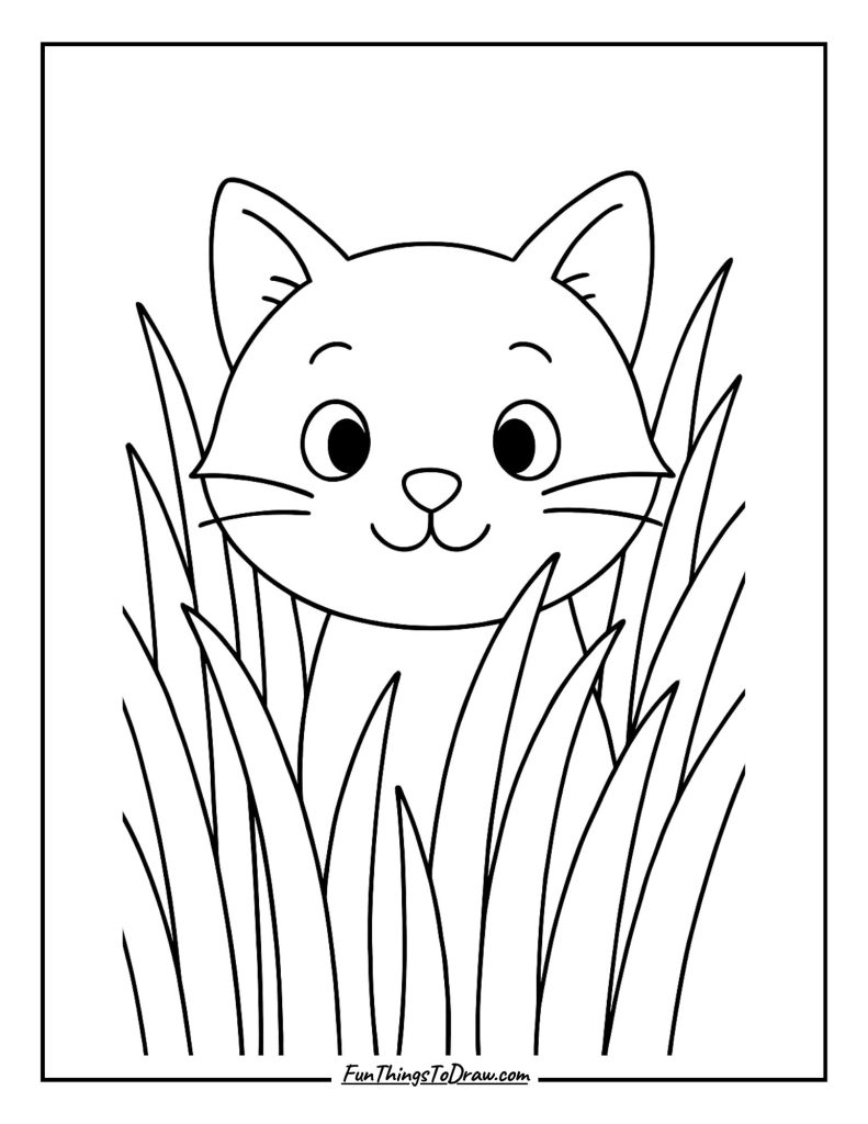 Cat peeking through tall blades of grass