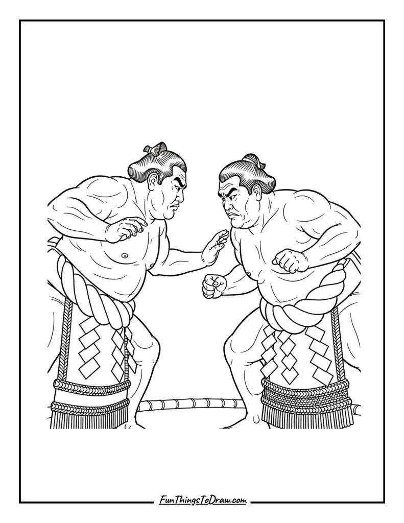 Sumo wrestler facing opponent