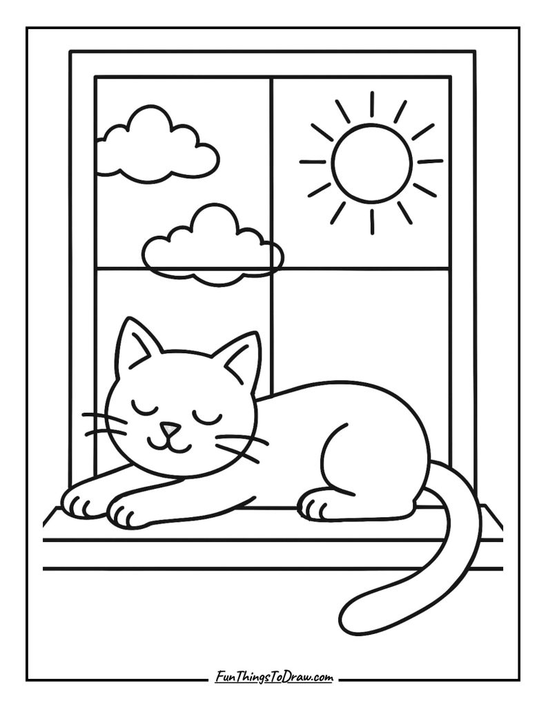  Lazy afternoon with a cat stretched out on a sunny windowsill