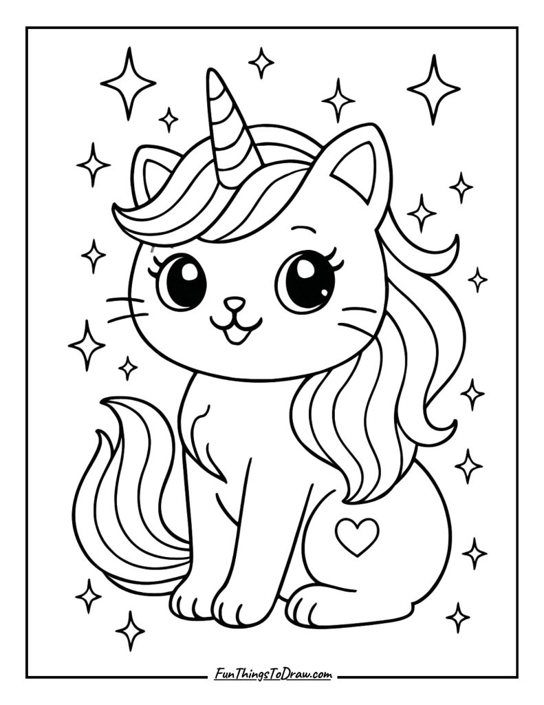 Magical cat with rainbow mane and sparkles