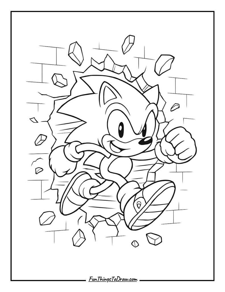 Sonic breaking through a wall at super speed