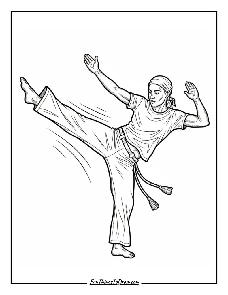 Capoeira dancer spinning in motion