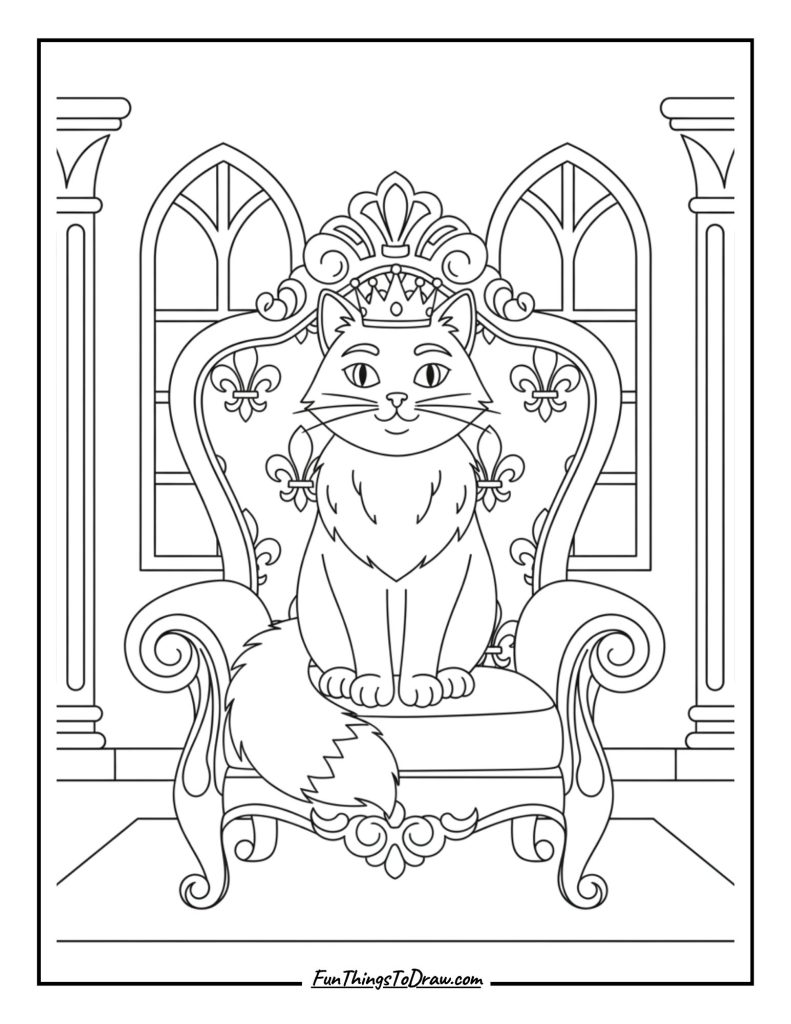  A royal cat sitting proudly on a velvet throne