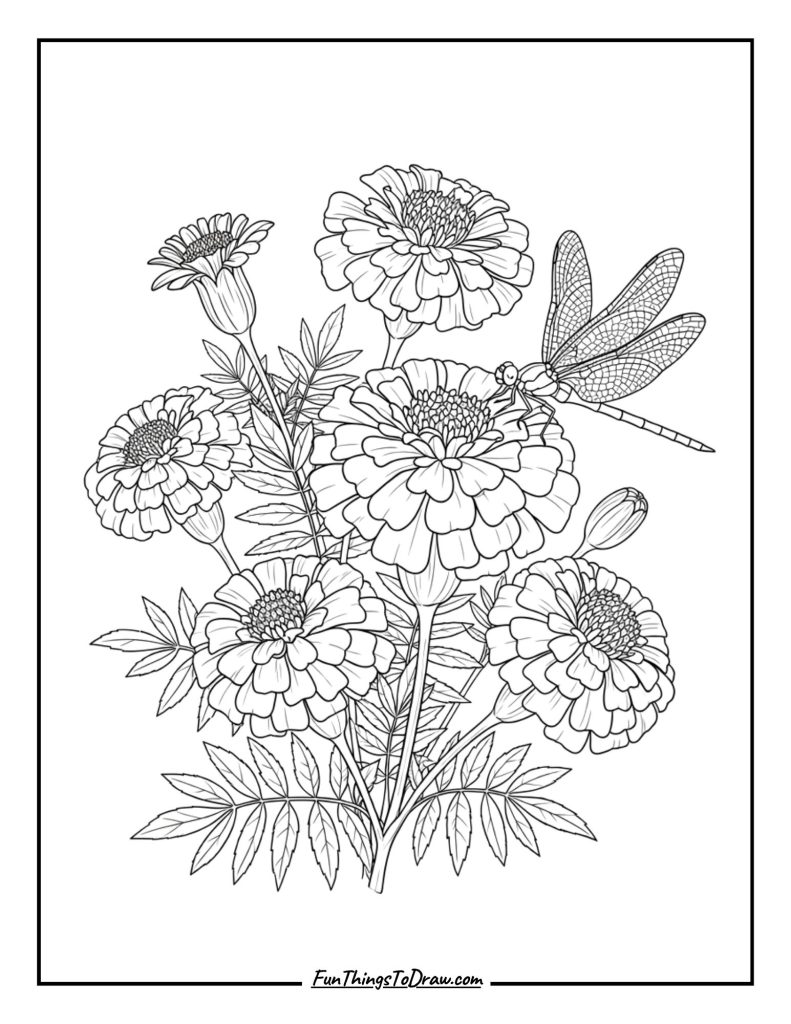 Marigold with Dragonfly