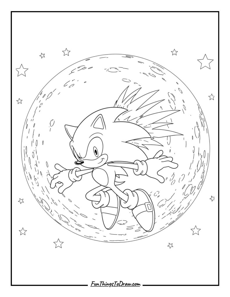 Sonic's silhouette against a full moon