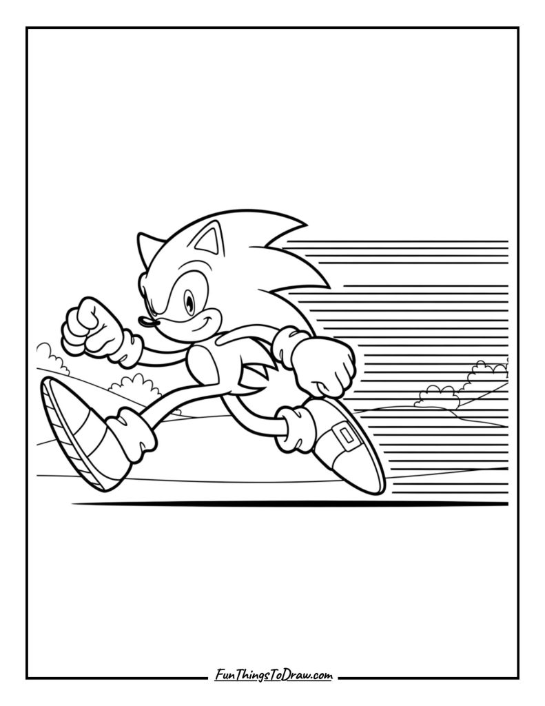Sonic leaving a trail of speed lines behind him