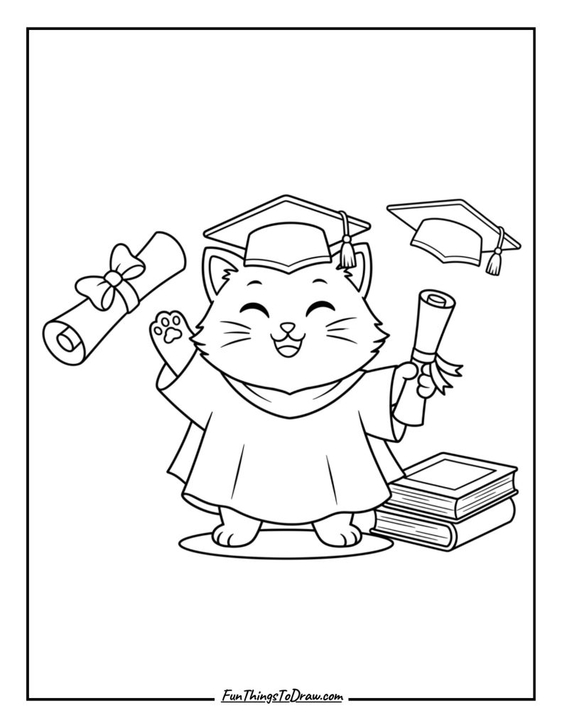 Cat wearing a graduation cap and smiling proudly