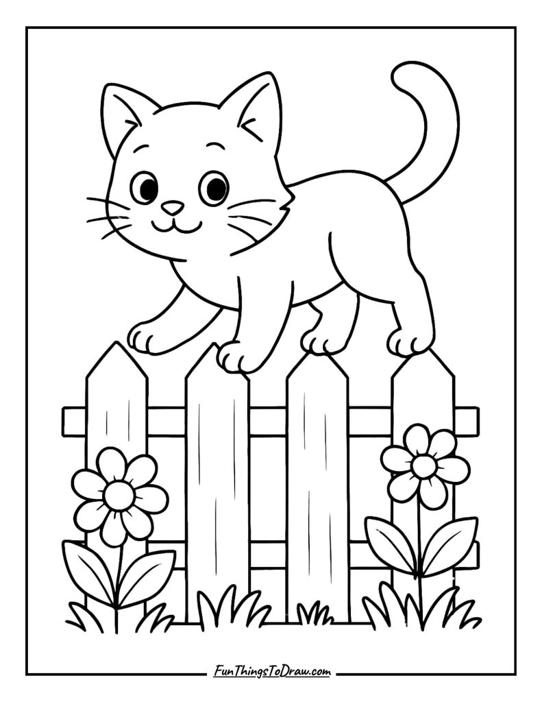 A brave cat balancing gracefully on a garden fence