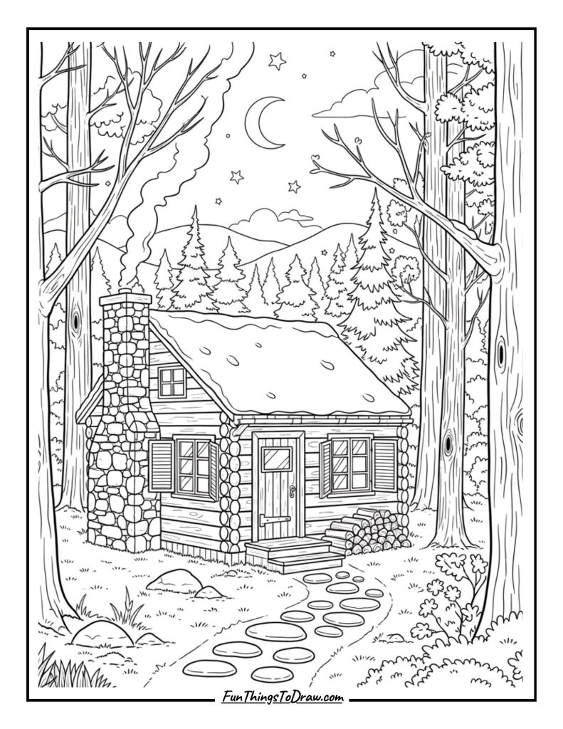 Warm cabin in the woods