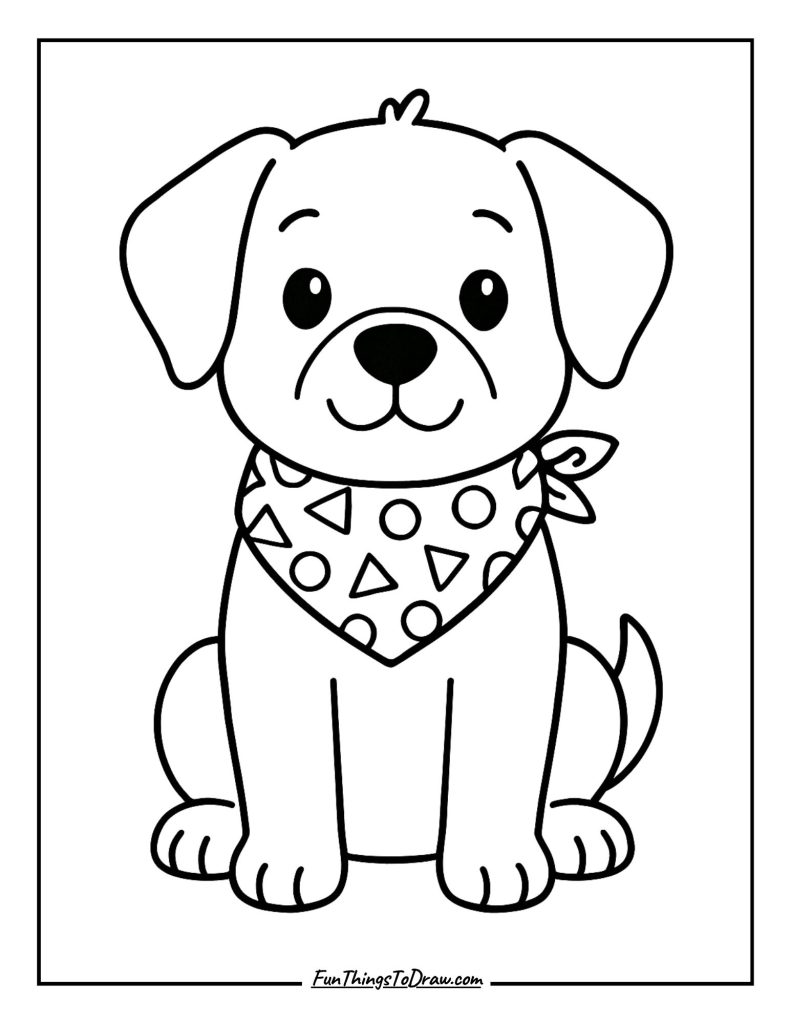 Cute dog wearing a bright patterned bandana around the neck
