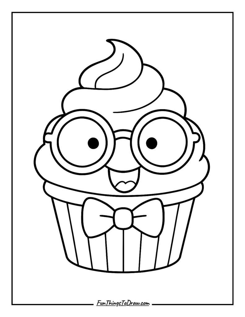 Funny glasses and a bowtie make this cupcake look goofy