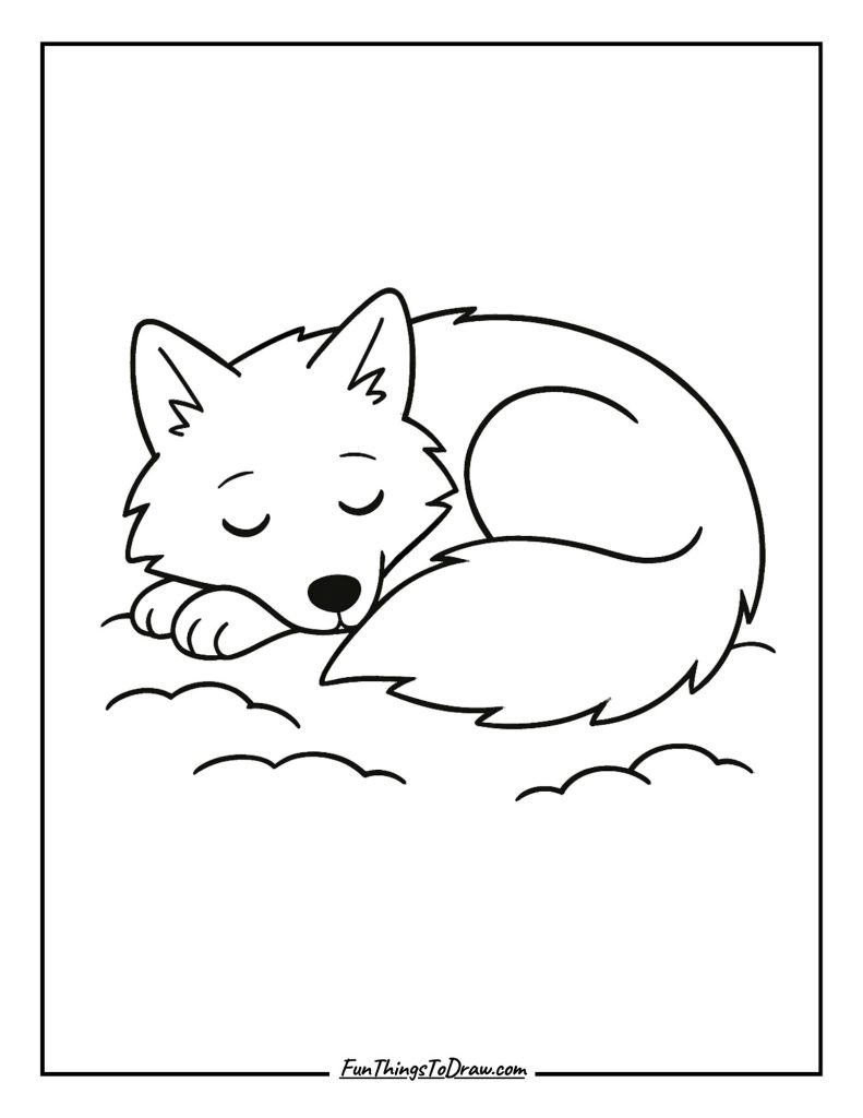 Sleeping wolf curled up in the snow