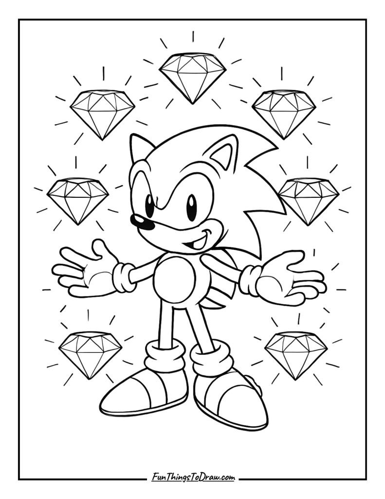 Sonic with all seven Chaos Emeralds glowing around him