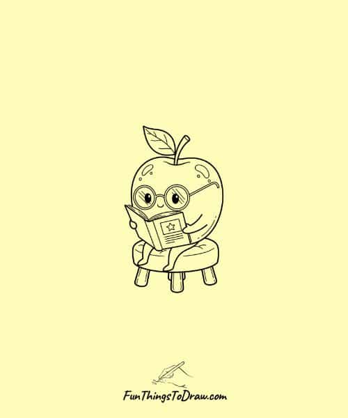 Drawing of Apple Reading a Book