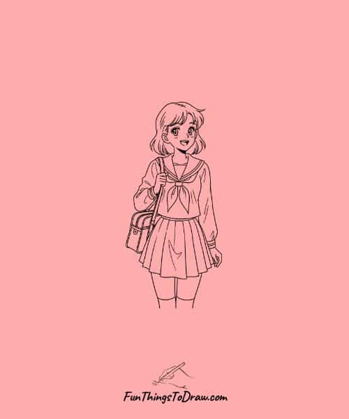 Anime Girl Drawing : Schoolgirl in Uniform