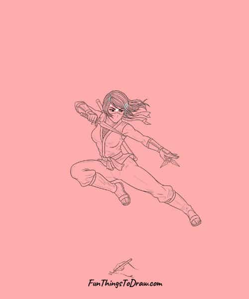 Anime Girl Drawings (Ninja in Action Pose)