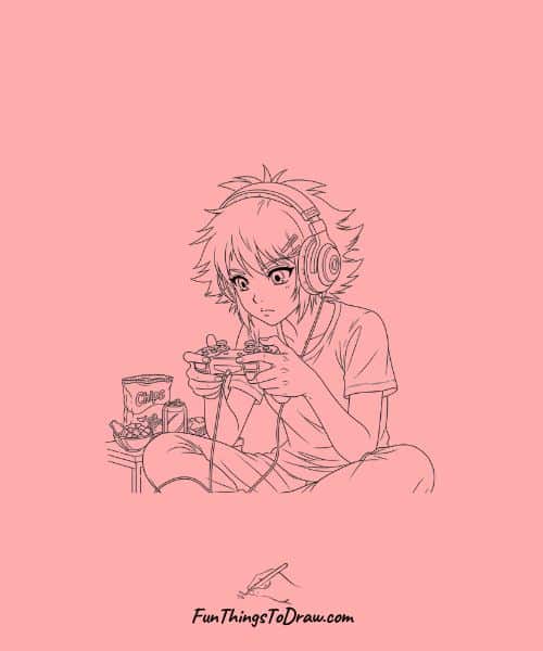 Gaming Girl with Controller Drawing