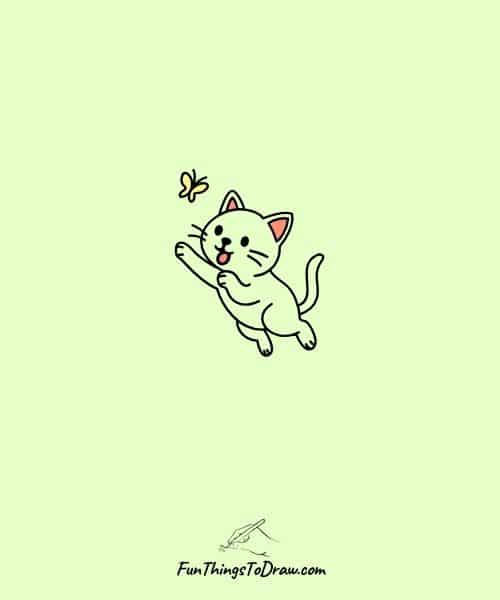 Drawing of Cat Chasing Butterfly