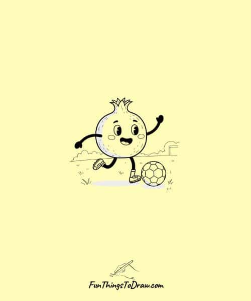 Pomegranate Playing Soccer Drawing