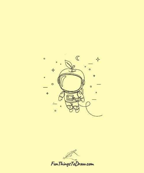 Apple Astronaut in Space Drawing