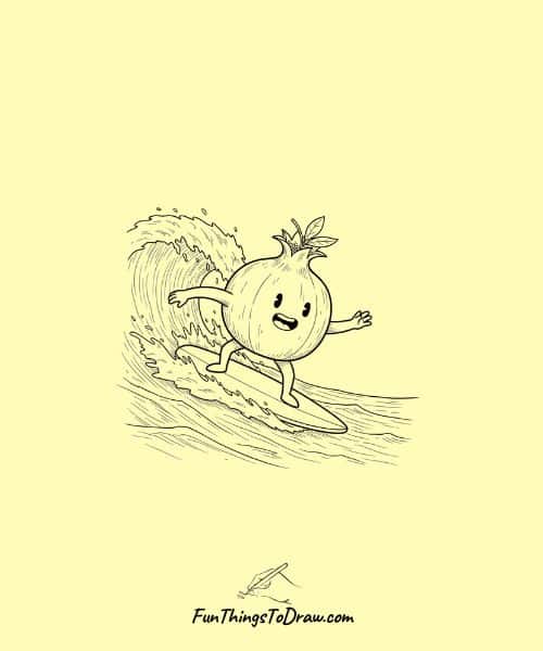 Pomegranate Surfing Waves Drawing