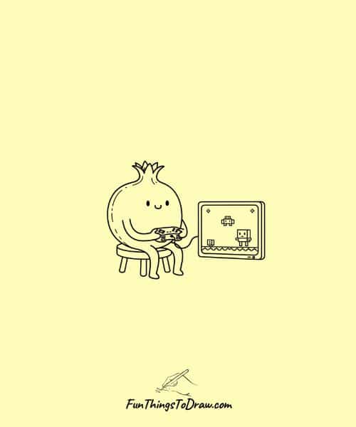 Pomegranate Playing Videogames drawing
