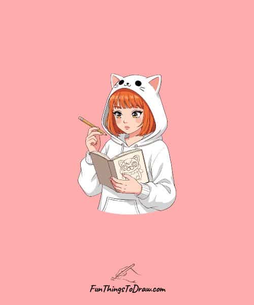 Cat Ear Headband Anime Girl Drawing
